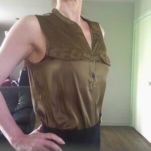 H&M | Sleeveless Silk-Look Blouse | Womens Size 12 | Olive Green
